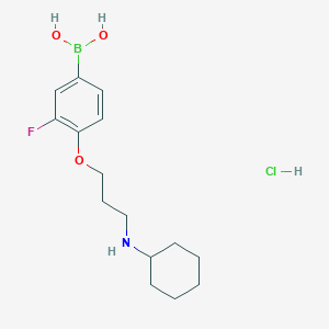 Chemical structure of (4-(3-(Cyclohexylamino)propoxy)-3-fluorophenyl) boronic acid hydrochloride