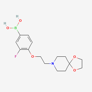 Chemical structure of (4-(2-(1,4-Dioxa-8-azaspiro[4.5]decan-8- yl)ethoxy)-3-fluorophenyl)boronic acid