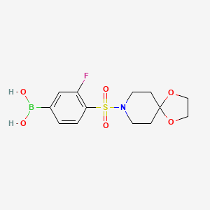 Chemical structure of (4-(1,4-Dioxa-8-azaspiro[4.5]decan-8-ylsulfonyl) -3-fluorophenyl)boronic acid