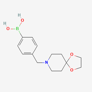 Chemical structure of (4-(1,4-Dioxa-8-azaspiro[4.5]decan-8-ylmethyl)phenyl)boronic acid