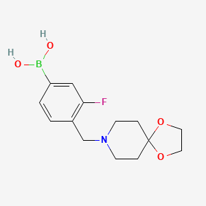 Chemical structure of (4-(1,4-Dioxa-8-azaspiro[4.5]decan-8-ylmethyl)-3-fluorophenyl)boronic acid