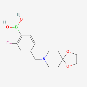 Chemical structure of (4-(1,4-Dioxa-8-azaspiro[4.5]decan-8-ylmethyl) -2-fluorophenyl)boronic acid