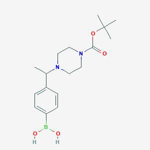 Chemical structure of (4-(1-(4-(tert-Butoxycarbonyl)piperazin-1-yl)ethyl)phenyl)boronic acid