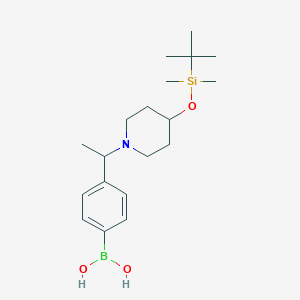 Chemical structure of (4-(1-(4-((tert-Butyldimethylsilyl)oxy)piperidin-1-yl)ethyl)phenyl)boronic acid