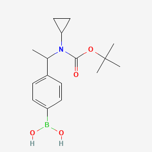 Chemical structure of (4-(1-((tert-Butoxycarbonyl)(cyclopropyl)amino)ethyl)phenyl)boronic acid