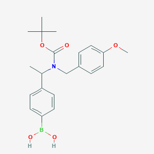 Chemical structure of (4-(1-((tert-Butoxycarbonyl)(4-methoxybenzyl) amino)ethyl)phenyl)boronic acid