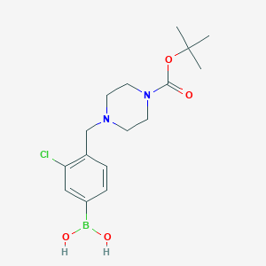 Chemical structure of (4-((4-(tert-Butoxycarbonyl)piperazin-1-yl)methyl)-3-chlorophenyl)boronic acid