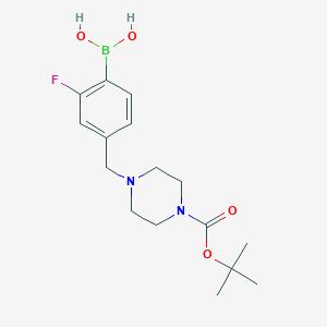 Chemical structure of (4-((4-(tert-Butoxycarbonyl)piperazin-1-yl)methyl)-2-fluorophenyl)boronic acid