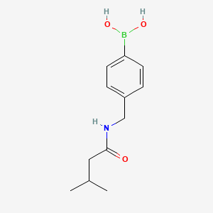 Chemical structure of (4-((3-methylbutanamido)methyl)phenyl)boronic acid
