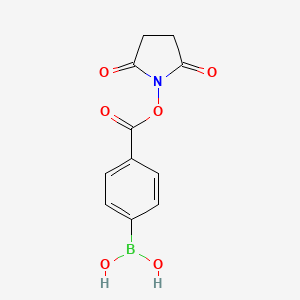 Chemical structure of (4-(((2,5-Dioxopyrrolidin-1-yl)oxy)carbonyl)phenyl)boronic acid