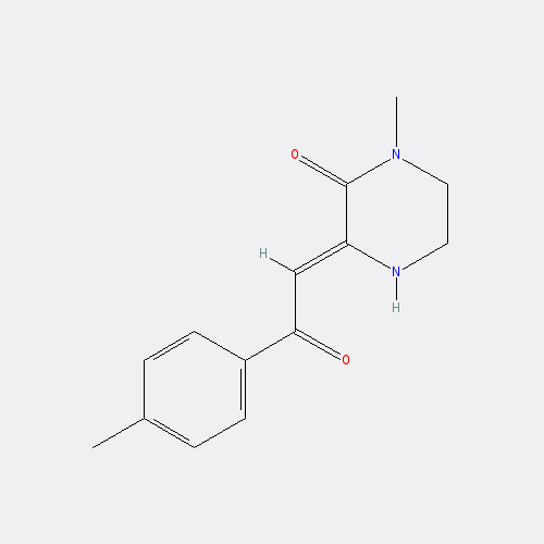 Chemical structure of (3Z)-1-methyl-3-[2-(4-methylphenyl)-2-oxo-ethylidene]piperazin-2-one
