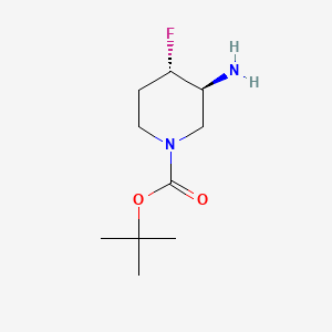 Chemical structure of (3S,4S)-tert-Butyl 3-amino-4-fluoropiperidine-1-carboxylate