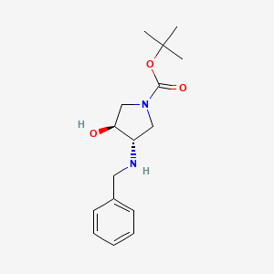 Chemical structure of (3S,4S)-tert-Butyl 3-(benzylamino)-4-hydroxypyrrolidine-1-carboxylate