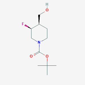 Chemical structure of (3S,4R)-tert-Butyl 3-fluoro-4-(hydroxymethyl)piperidine-1-carboxylate