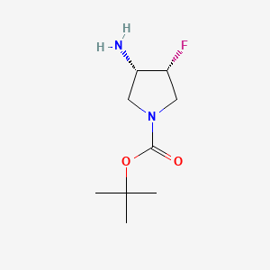 Chemical structure of (3S,4R)-tert-Butyl 3-amino-4-fluoropyrrolidine-1-carboxylate