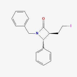 Chemical structure of (3S,4R)-1-benzyl-3-(2-iodoethyl)-4-phenylazetidin-2-one