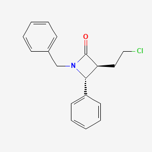 Chemical structure of (3S,4R)-1-benzyl-3-(2-chloroethyl)-4-phenylazetidin-2-one
