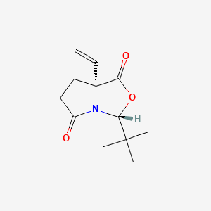 Chemical structure of (3R,7AR)-3-(tert-butyl)-7a-vinyldihydropyrrolo[1,2-c]oxazole-1,5(3H,6H)-dione