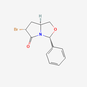 Chemical structure of (3R,6R,7aS)-6-bromo-3-phenyltetrahydropyrrolo[1,2-c]oxazol-5(3H)-one