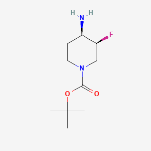 Chemical structure of (3R,4S)-tert-Butyl 3-amino-4-fluoropiperidine-1-carboxylate