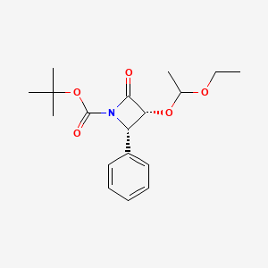 Chemical structure of (3R,4S)-tert-Butyl 3-(1-ethoxyethoxy)-2-oxo-4-phenylazetidine-1-carboxylate