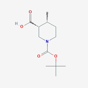 Chemical structure of (3R,4R)-Rel-1-[(tert-butoxy)carbonyl]-4-methylpiperidine-3-carboxylic acid