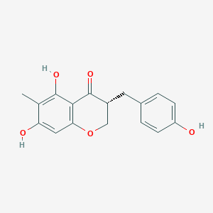 Chemical structure of (3R)-5,7-Dihydroxy-6-methyl-3-(4'-hydroxybenzyl)chroman-4-one