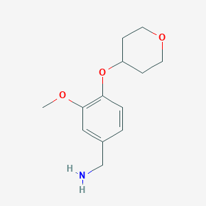 Chemical structure of [3-Methoxy-4-(oxan-4-yloxy)phenyl]methanamine