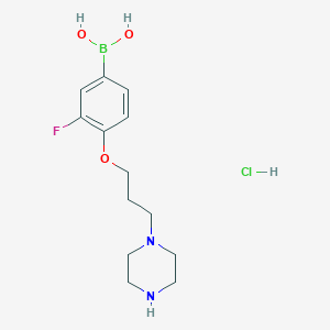 Chemical structure of (3-Fluoro-4-(3-(piperazin-1-yl)propoxy)phenyl)boronic acid hydrochloride