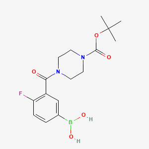 Chemical structure of (3-(4-(tert-Butoxycarbonyl)piperazine-1 -carbonyl)-4-fluorophenyl)boronic acid