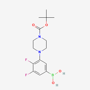 Chemical structure of (3-(4-(tert-Butoxycarbonyl)piperazin-1-yl)-4,5-difluorophenyl)boronic acid