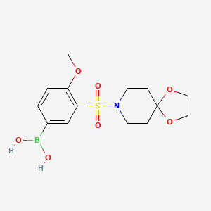 Chemical structure of (3-(1,4-Dioxa-8-azaspiro[4.5]decan-8-ylsulfonyl) -4-methoxyphenyl)boronic acid