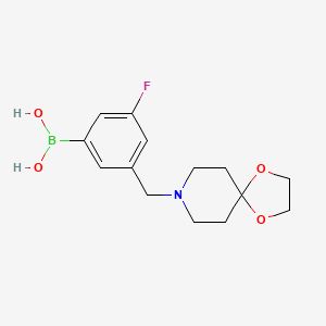 Chemical structure of (3-(1,4-Dioxa-8-azaspiro[4.5]decan-8-ylmethyl)-5-fluorophenyl)boronic acid