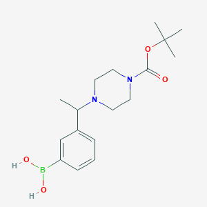 Chemical structure of (3-(1-(4-(tert-Butoxycarbonyl)piperazin- 1-yl)ethyl)phenyl)boronic acid