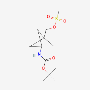 Chemical structure of (3-((tert-Butoxycarbonyl)amino)bicyclo[1.1.1]pentan-1-yl)methyl methanesulfonate