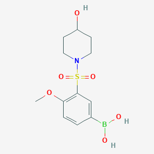 Chemical structure of (3-((4-Hydroxypiperidin-1-yl)sulfonyl)-4-methoxyphenyl)boronic acid