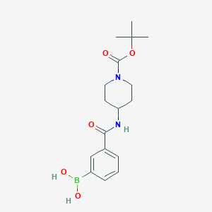Chemical structure of (3-((1-(tert-Butoxycarbonyl)piperidin-4-yl)carbamoyl)phenyl)boronic acid