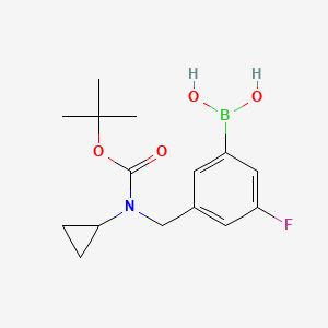 Chemical structure of (3-(((tert-Butoxycarbonyl)(cyclopropyl)amino)methyl)-5-fluorophenyl)boronic acid