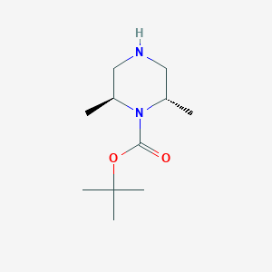 Chemical structure of (2S,6S)-tert-Butyl 2,6-dimethylpiperazine-1-carboxylate