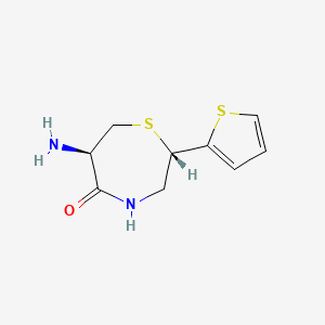 Chemical structure of (2S,6R)-6-amino-2-(2-thienyl)-1,4-thiazepan-5-one