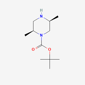 Chemical structure of (2S,5S)-tert-Butyl 2,5-dimethylpiperazine-1-carboxylate