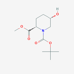 Chemical structure of (2S,5S)-1-tert-Butyl 2-methyl 5-hydroxypiperidine-1,2-dicarboxylate