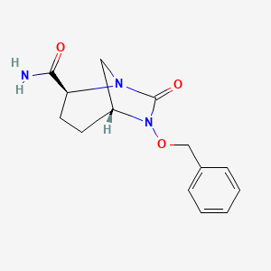 Chemical structure of (2S,5R)-6-(Benzyloxy)-7-oxo-1,6-diazabicyclo[3.2.1]octane-2-carboxamide