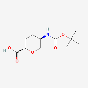 Chemical structure of (2S,5R)-5-((tert-Butoxycarbonyl)amino)tetrahydro-2H-pyran-2-carboxylic acid