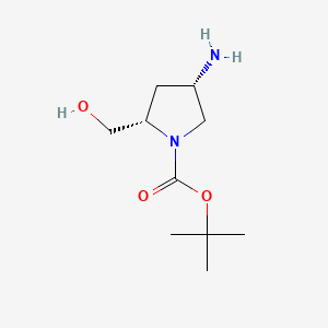 Chemical structure of (2S,4S)-tert-Butyl 4-amino-2-(hydroxymethyl)pyrrolidine-1-carboxylate