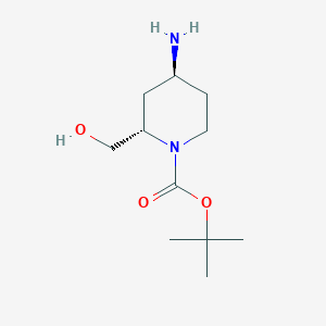 Chemical structure of (2S,4S)-tert-Butyl 4-amino-2-(hydroxymethyl)piperidine-1-carboxylate
