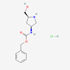 Chemical structure of (2S,4S)-2-Hydroxymethyl-4-Cbz-aminopyrrolidine hydrochloride