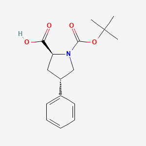 Chemical structure of (2S,4S)-1-(tert-Butoxycarbonyl)-4-phenylpyrrolidine-2-carboxylic acid