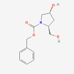 Chemical structure of (2S,4R)-benzyl4-hydroxy-2-(hydroxymethyl)pyrrolidine-1-carboxylate
