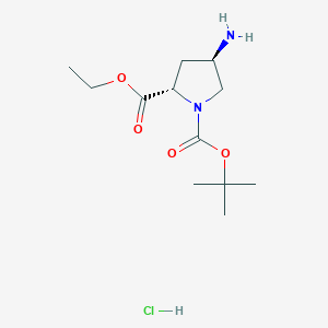 Chemical structure of (2S,4R)-1-tert-Butyl 2-ethyl 4-aminopyrrolidine-1,2-dicarboxylate hydrochloride
